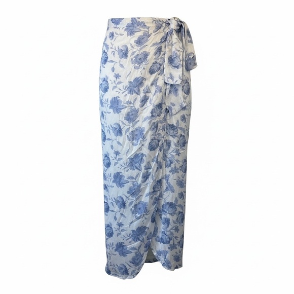 Mother of Pearl Dresses & Skirts - Mother Of Pearl Annabelle Wrap-Effect Floral-Print Hammered Satin Midi Skirt